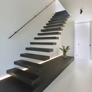 现代木制楼梯黑色台阶浮动直楼梯定制室内楼梯设计