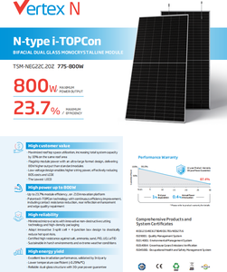 แผงโซลาร์เซลล์ชนิด N-type I-TOPCon TSM-NEG22C.20Z 775-800W แบบสองหน้ากระจกคู่ MONOCRYSTALLINE MODULE ความน่าเชื่อถือสูงและให้ผลผลิตพลังงานสูง - Product Image 3