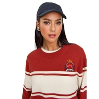 Vente en gros de pulls jacquard confortables en coton avec logo et lettre pour femmes pulls haut de gamme tricots à rayures rétro de style preppy pour boutique