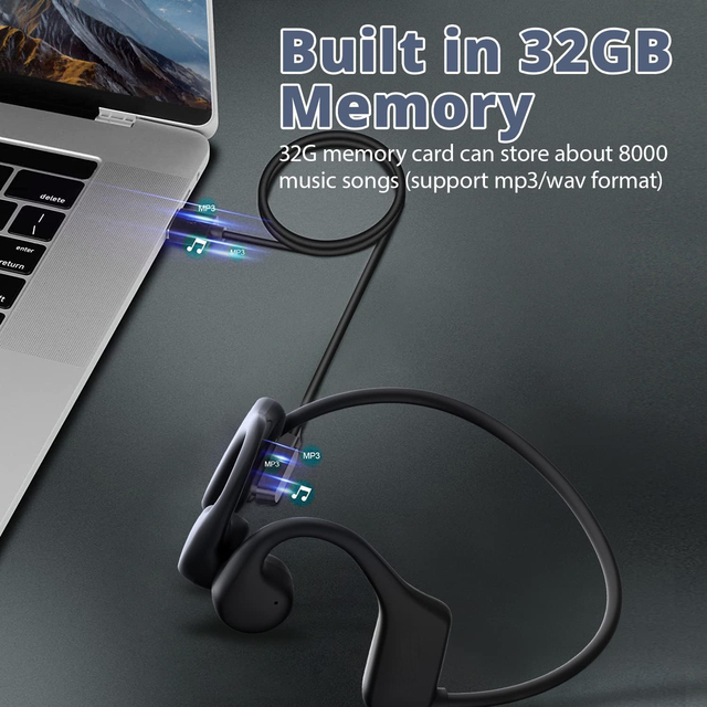Eson IPX4 Waterproof for V5.4 15m Range Bone Conduction Earbuds Swimming Sports Wireless Earphones with 32G TF Card