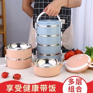 Stainless Steel <b>Insulated</b> <b>Lunch</b> <b>Box</b> Multi Layer Large Capacity Sealed With Handle Round For Student Outdoor Use - Product Image 3