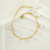 Nouvelle Chaîne de Cheville Tendance pour Femme, Style Influenceur Instagram Européen et Américain, Ornée de Pendentifs Géométriques en Perles 18K et Pompons, en Acier Titane