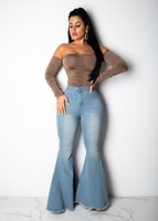 Jean en denim pour femme, coupe large, taille haute, style vintage, évasé, en coton, pour femmes grandes tailles