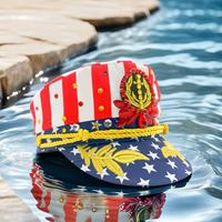 Chapeaux de fête patriotiques du 4 juillet en gros : Casquette de capitaine drapeau américain avec strass