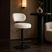 Tabouret de bar pivotant blanc moderne avec dossier souple, coussin épais et repose-pieds en T pour coin café, librairie ou bar