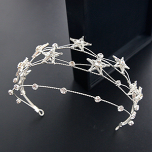 HX-016 venta al por mayor de moda novia accesorios novia corona de princesa de hadas pelo de cristal de joyería de estrellas diadema estrella Tiara - Product Image 2