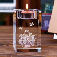 Porte-bougie en cristal K9 gravé au laser 3D personnalisé - Photo et logo personnalisés - Cadeaux de mariage, d'anniversaire, de Noël et religieux