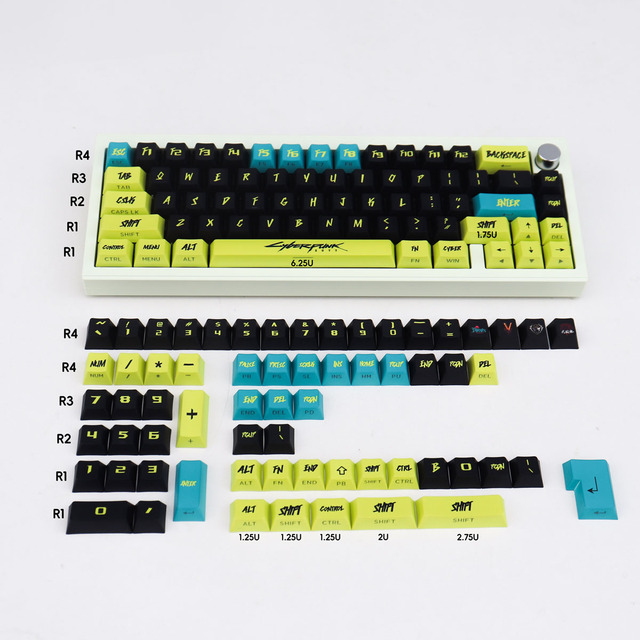130 Keys CyberPunk Keycaps Side Light Transmission PBT Sublimation Cherry Profile Mechanical Keyboard Keycaps