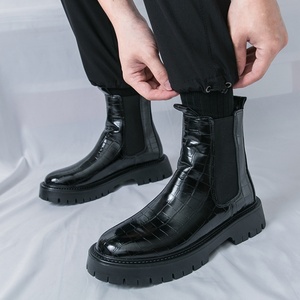 Bottes Chelsea montantes cylindriques à plateforme pour hommes, nouvelle collection automne-hiver 2025, grande taille, motif écossais en PU, semelle extérieure en caoutchouc - Product Image 4