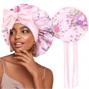 Bonnet de nuit en satin à motif floral avec lien, grande taille, pour femme, prêt à être expédié, idéal pour l'extérieur et le quotidien, toutes saisons - Product Image 5