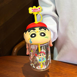 Vaso de cristal con pajita Crayon Shinchan de 500 ml con tapa y pajita para niños y adultos, regalo de primavera 2025 - Product Image 1