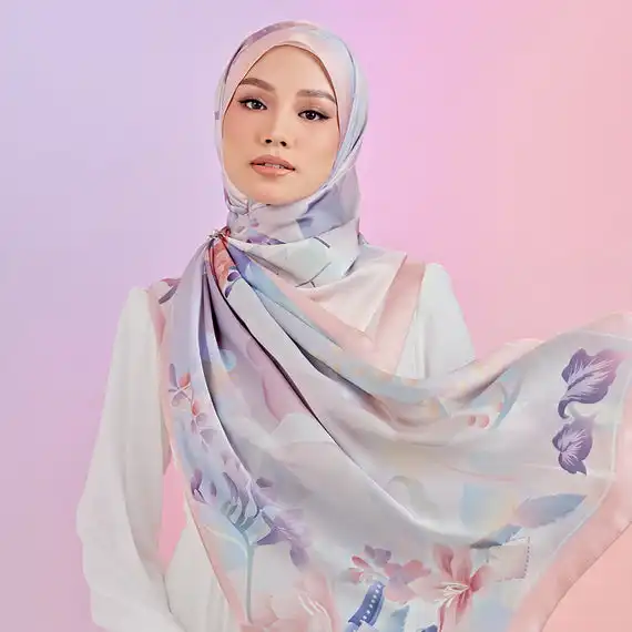 2022 Newest custom printed Tudung satin matte shawl satin silk scarf malaysia printed hijab shawl headscarf