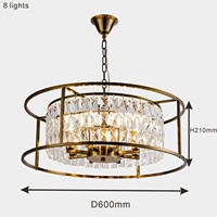 Lampe pendante ronde de luxe de plafond en cristal d'or moderne hôtel salon lustres d'intérieur à LED lumières 8 ampoules