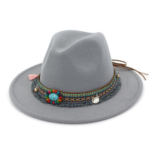 Teal Gemstone Tissue Hat <span class=keywords><strong>Band</strong></span> Hombre hecho Fool <span class=keywords><strong>Felt</strong></span> Fedora Sombreros para mujeres - Product Image 6