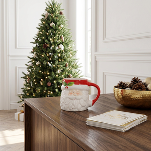 Mug en céramique sculpté en 3D avec visage de Père Noël, <span class=keywords><strong>barbe</strong></span> bouclée en relief, feuille de houx, baie, poignée en forme de chapeau rouge, tasse à chocolat chaud de Noël pour cadeau de fêtes - Product Image 4