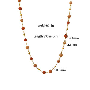 Traditional Chinese Style Beaded Necklace Natural Agate Round Gold <b>Chain</b> Handmade Jewelry Set Elegant Unique <b>Titanium</b> Steel - Product Image 4