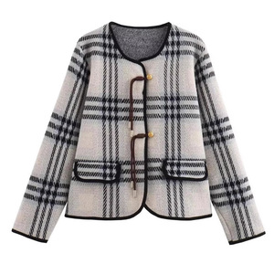 Cardigan en tricot à carreaux pour femme, coupe ample, manches longues, simple boutonnage, pour l'automne et l'hiver, style décontracté - Product Image 5