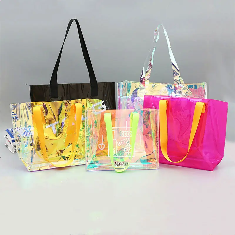 حقيبة حمل شفافة ملونة مخصصة حقيبة هدايا من البلاستيك مجسمة