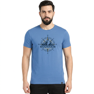 T-shirt imprimé respirant pour homme, manches courtes, col rond, décontracté, bleu, jersey de coton 320g, coupe classique, Mountain Adventure - Product Image 1