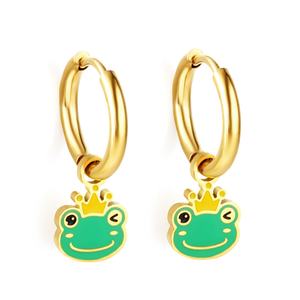 Aros Pequeños de Acero Inoxidable Coloridos, Chapados en Oro de 18K, Lindos Pendientes Infantiles con Diseño de Panda, Rana y Dinosaurio para Niñas - Product Image 4