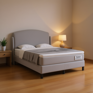 Cadre de lit rembourré Higmazils en tissu gris clair, design minimaliste, structure en bois, taille Queen, meubles de chambre à coucher - Product Image 2