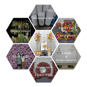 Arche de mariage en fleurs artificielles en soie, roses roses et jaunes mélangées, décorations faites à la main, toile de fond romantique et rêveuse - Product Image 6