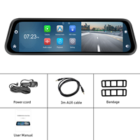 Podofo Pantalla Portátil de 12'' con Carplay/Android Auto Inalámbrico, DVR Integrado, Cámara Frontal 4K de Doble Lente, Wifi, Transmisor FM