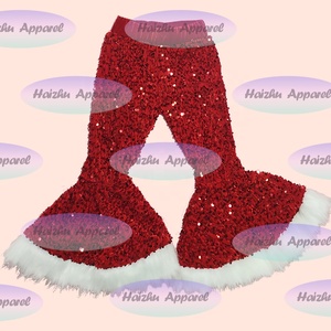 Conjunto de 4 Piezas para Niños, Estilo Europeo-Americano, Navidad, Terciopelo con Lentejuelas Bordadas en 3D, Pantalones de Campana Rojos para Bebés - Product Image 5