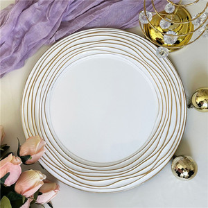 Plato Decorativo Moderno de 13 Pulgadas con Líneas Doradas, Bandeja de Plástico para Mesa de Comedor, Plato Base para Bodas, Restaurantes, Hogares <span class=keywords><strong>y</strong></span> Hoteles - Product Image 5