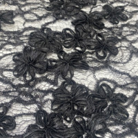 Kain Gaun Bunga Hitam 100% Poliester, Rajutan Mesin dengan Hiasan Bordir