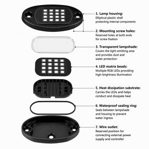 Luci LED RGB Segmentate LD DREAM 8Pods, 12V IP68 Impermeabili, 16 LED, Controllo Remoto APP, 20 Modalità per Auto e Moto - Product Image 4