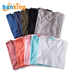 Ehanking T-shirt uni à col en V coupe ajustée pour homme, hauts de course à manches courtes, à col en O - Product Image 3