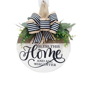 Rustic Artificial Wood <b>Door</b> Sign with <b>Wreath</b> 30cm Modern American Country Welcome Plaque - Product Image 5