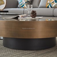 Ensemble de meuble de luxe au design moderne, plaqué or rose, table basse ronde, en acier inoxydable, haut de gamme