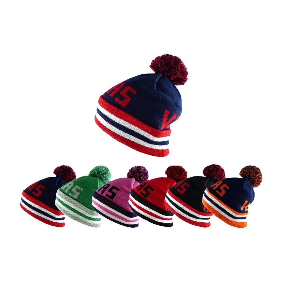 Nuovo stile moda donna berretto invernale Pom Pom cappello lavorato a maglia a righe con fodera in pelliccia berretto da sci caldo berretto sportivo Toque personalizzato
