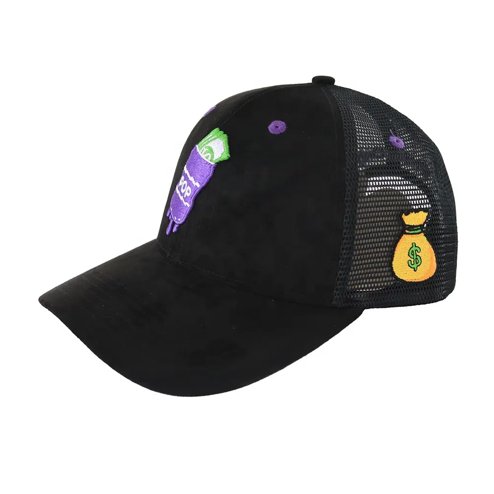 Personalized Unique Design Trucker Caps Summer Outdoor Hats In Black Noble Purple Embroidery Logo Caps