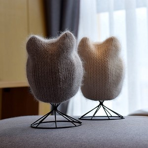 Nouveau <span class=keywords><strong>bonnet</strong></span> en laine pour <span class=keywords><strong>femme</strong></span>, avec oreilles de chat mignonnes, <span class=keywords><strong>pompon</strong></span> épais et chaud, idéal pour l'automne et l'hiver - Product Image 1