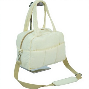 Beena's <b>Cream</b> Fashion Cosmetic <b>Bag</b> Polyester Makeup <b>Shoulder</b> Pouch Travel Light Weight Large Capacity Zipper Waterproof Soft - Product Image 1