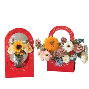 New Arrival Bouquet Floral Fold Box Simple Portable Paperboard Gold Foil Print Handle Packaging Floral Paper Flowers