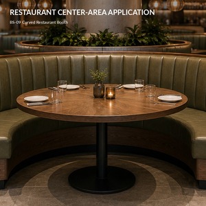 Banquette de restaurant incurvée en cuir PU semi-rigide avec structure en bois, mobilier de salle à manger commercial moderne, 4 places, pour centre commercial et hôtel, durable et facile à nettoyer 3 - Product Image 2