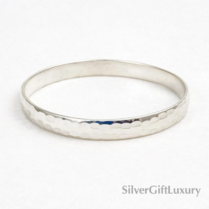 Handmade <b>Hammered</b> Sterling <b>Silver</b> <b>Bangle</b> Thick Unisex Bracelet Bold Textured <b>Silver</b> Cuff Artisan Crafted Statement Jewelry - Product Image 1