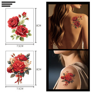 Autocollants de <span class=keywords><strong>tatouage</strong></span> temporaire rose rouge, imperméables, résistants à la transpiration, tatouages floraux réalistes pour femmes - Product Image 2