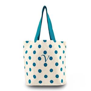 Sac fourre-tout en toile de jute bleu clair à pois, réutilisable, écologique, pour le shopping, les sorties, élégant, pour un usage quotidien R.D. Bag House - Product Image 2