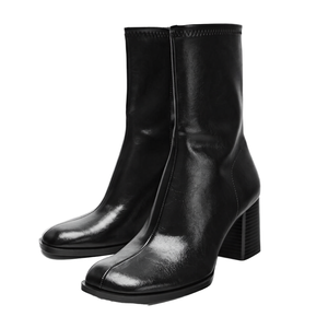 Botas de tacón alto con cremallera para mujer, de PU y lona, con punta, por encima de la rodilla, para invierno y otoño, a la moda, en negro y blanco, que aumentan la altura - Product Image 1
