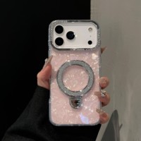 Coque de téléphone antichoc en TPU avec motif coquille incrusté de diamants, compatible avec la charge sans fil et dotée d'un anneau magnétique, pour modèles 16/17 – Tendance