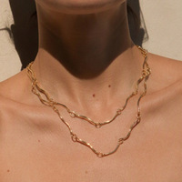 Kalung Rantai Klavikula Tipis Minimalis Wanita Haomi CE Stainless Steel French Wave Twisted dengan Tautan Bulat Berputar-putar