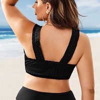 Vente en gros Haut de maillot de bain bandeau rembourré à nouer sur le devant en polyester noir pour femmes grandes tailles XL 4XL
