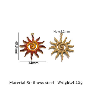 Breloques en émail soleil personnalisées en acier inoxydable 316L plaqué or 14k 18k pour la fabrication de bijoux (bracelets et colliers) - Product Image 5