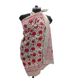 2026 Wholesale Price 100% Cotton Indian Hand Block Print Beach <b>Sarongs</b> Soft Voile Fabric Summer Quick Dry Breathable Plus Size - Product Image 1