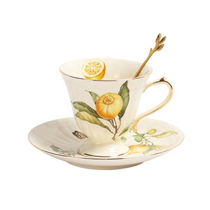Nordic Gold Border Eco-Friendly <b>Ceramic</b> Porcelain Coffee & Tea Set with Saucer - Product Image 2